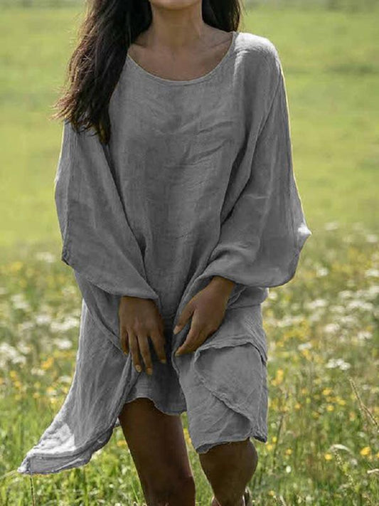 Loose Round Neck Solid Casual Mini Dress