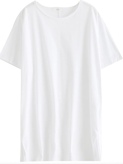 Simple Casual Loose 5 Colors Split-Side Round-Neck Short Sleeves T-Shirt Tops