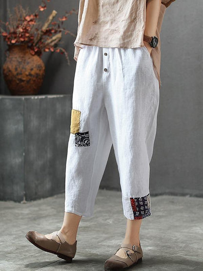 Vintage Loose Split-joint Elastic Waist Design Harem Pants