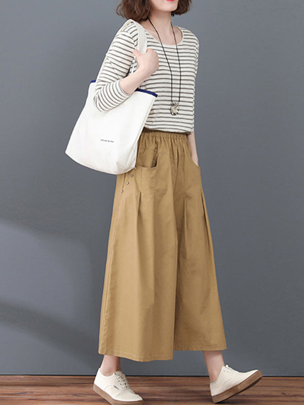 Casual Solid Color Column Wide Leg Culotte
