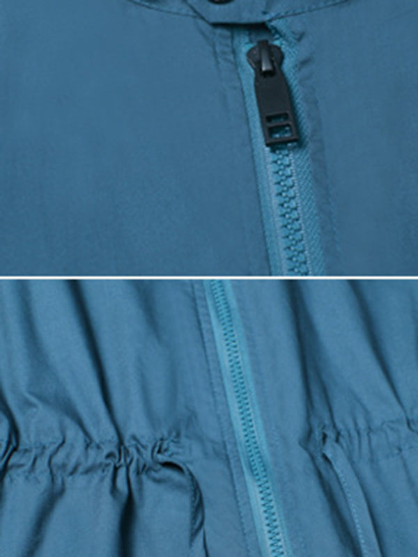 Simple Zipper Pleated Stand Collar A-Line Sleeveless Midi Dress