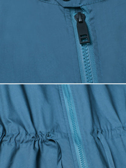 Simple Zipper Pleated Stand Collar A-Line Sleeveless Midi Dress