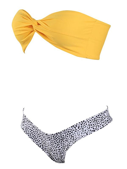 Strapless Top With Lwopard Panty Bikini Set