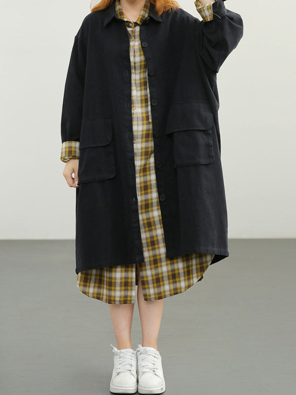 Urban Solid Color Long Sleeves Lapel Trench Coats
