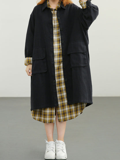 Urban Solid Color Long Sleeves Lapel Trench Coats