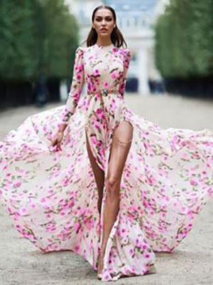Pretty Bohemia Long-sleeve Split-Side Floral Maxi Dress
