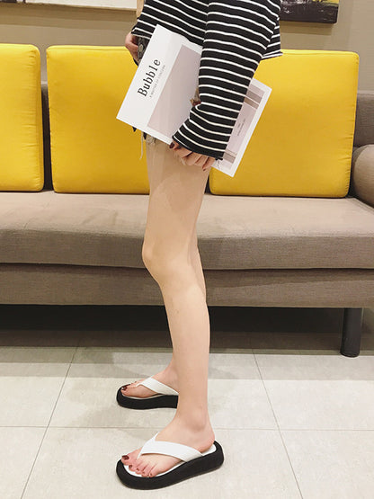 Simple Contrast Color Flip Flops Flatform Slippers