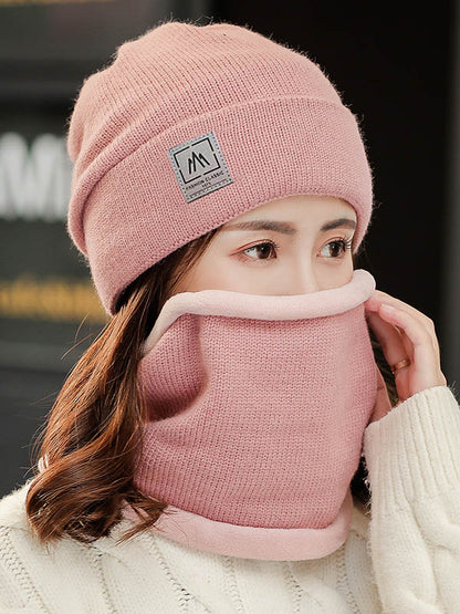 Casual Solid Color Keep Warm Knitted Scarf&Hat Two Pieces Set