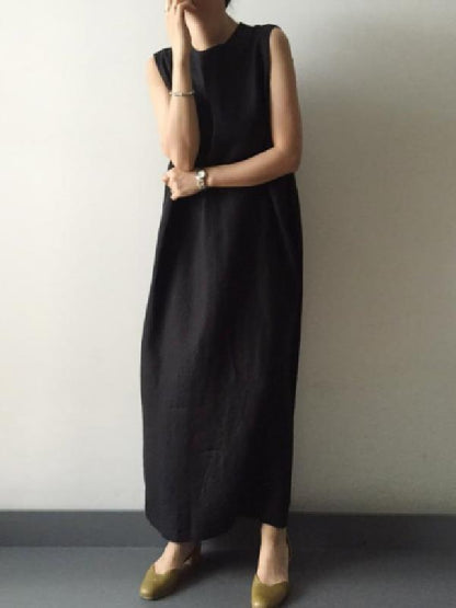 Simple Loose Split-side Sleeveless Long Dress