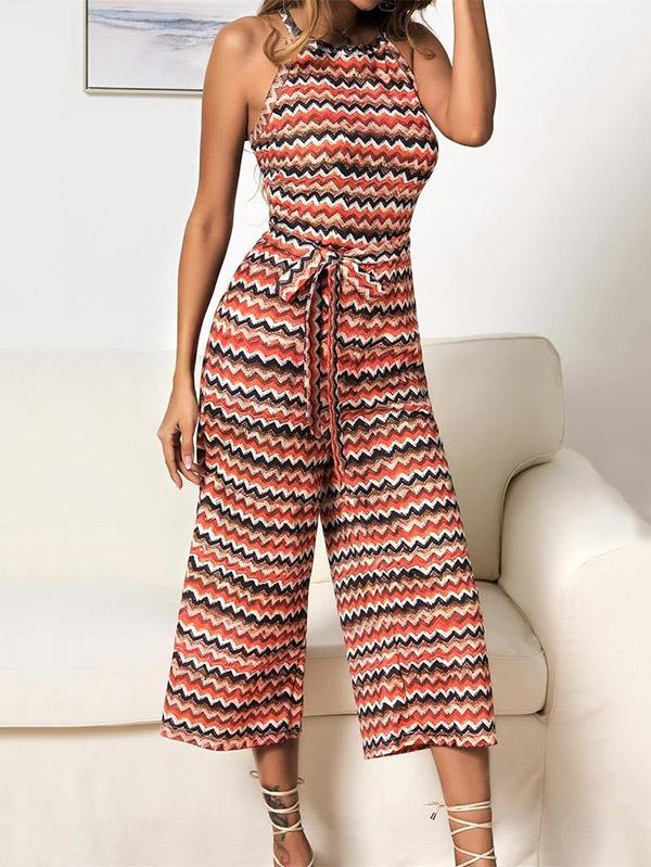 Striped Printed Sleeveless Jumpsuits