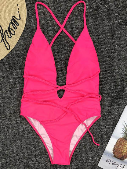 Solid Backless One-Piece Swimsuit