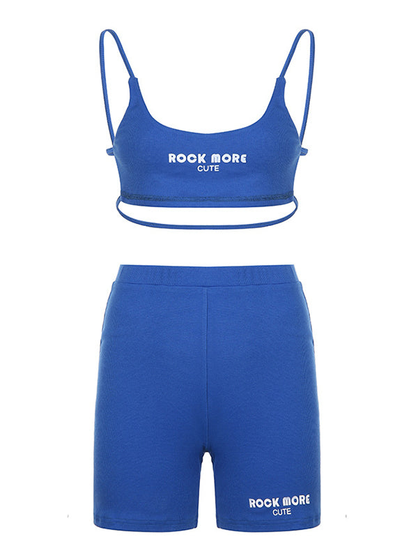 Spaghetti-Neck Letter Print Vest&Shorts Suits