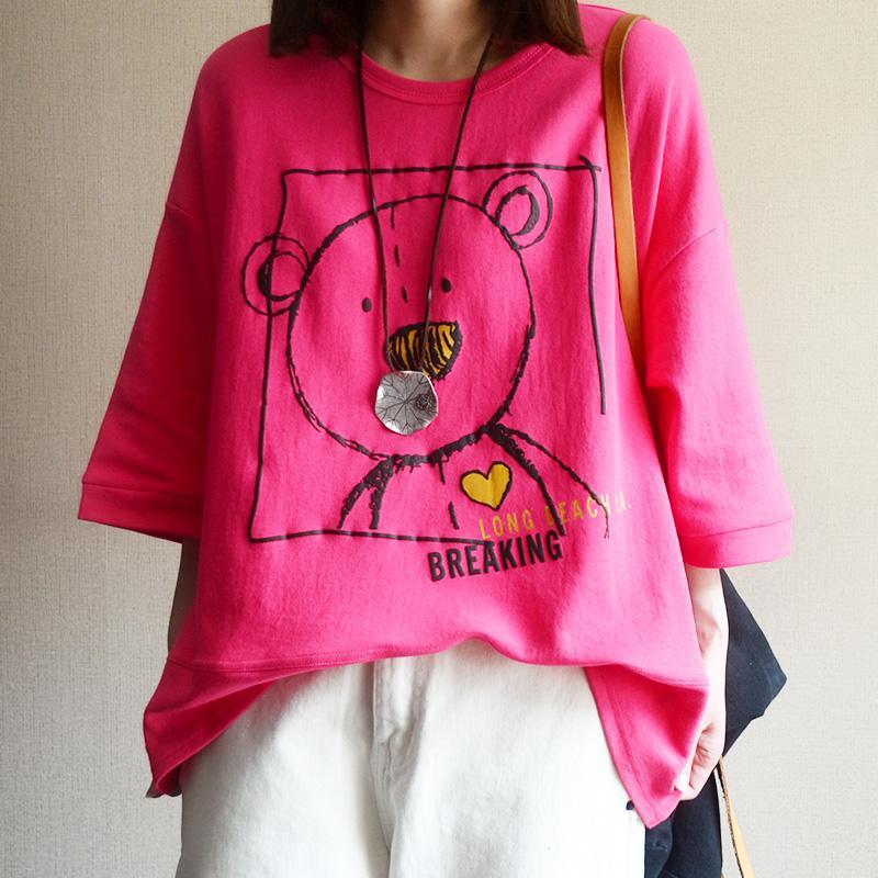 Cotton Loose Print Round Neck Blouse