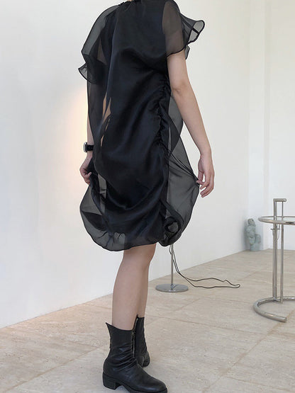 Original See-Through Bishop Sleeve Round-Neck Mini Dress