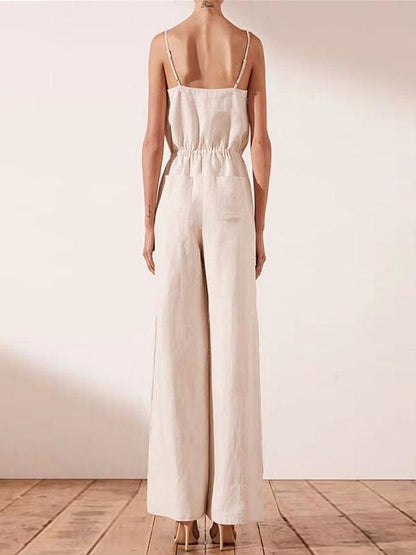 Fashion Casual Spaghetti-neck Fastener Jumpsuits