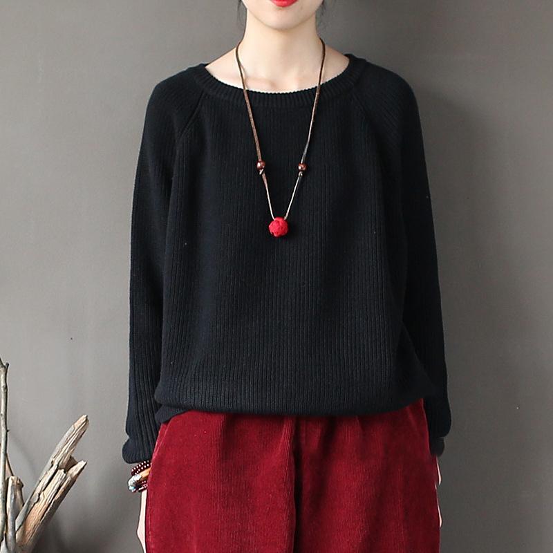 Autumn Basic Cotton Solid Loose Short Women Sweater