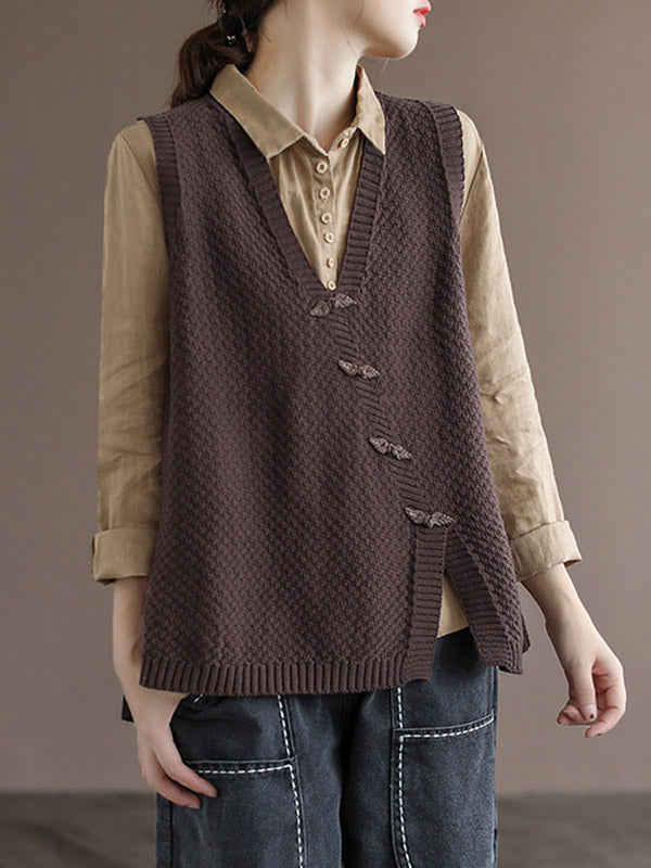 Simple Asymmetric Solid Color V-Neck Sleeveless Vest Tops