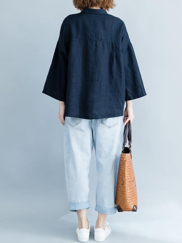 Loose Floral Printed Lapel Long Sleeves BLouses