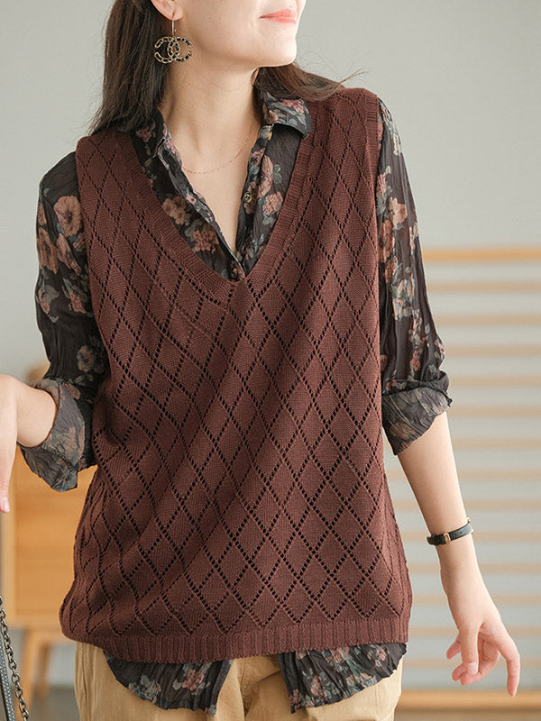 Vintage Printed Buttoned Pleated Lapel Long Sleeves Blouse Tops