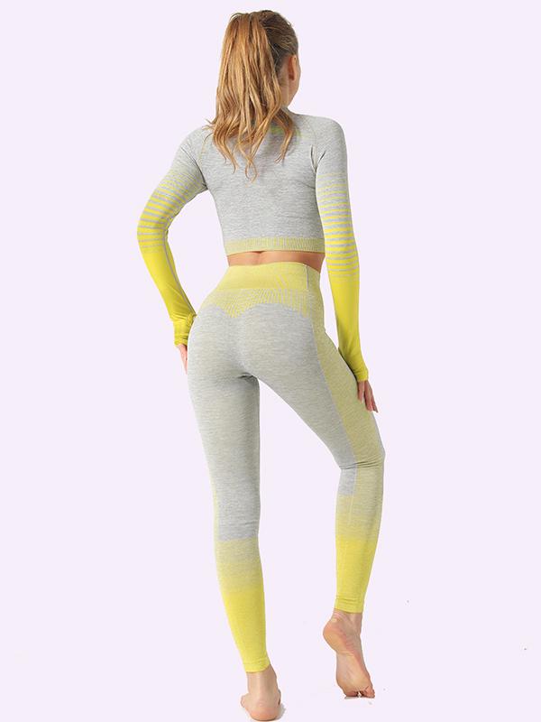 Sexy  Contrast Color Long Sleeves Yoga Suits
