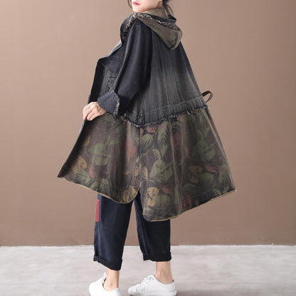 Buykud Retro Leaf Printed Burr Spliced Coat