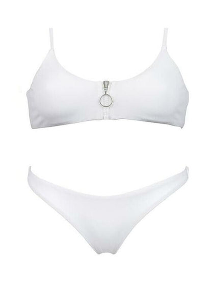 Zipper Top Plain Bikinis Swimwear