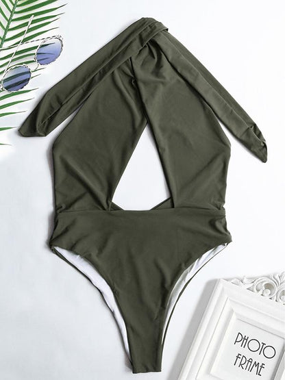Plain Bandage Backless One-piece Swimwear