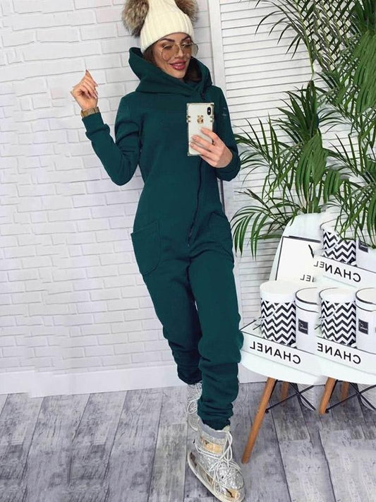 Loose Zipper Solid Sports Jumpsuits