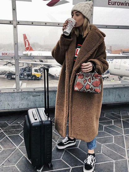 Loose Solid Lapel Fuzzy Coat