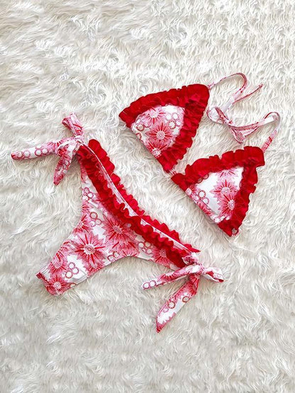 Lace Bandage Printed Sexy Bikinis Swimwear
