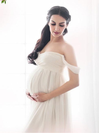 Maternity Off-the-shoulder Split-front Maxi Dress