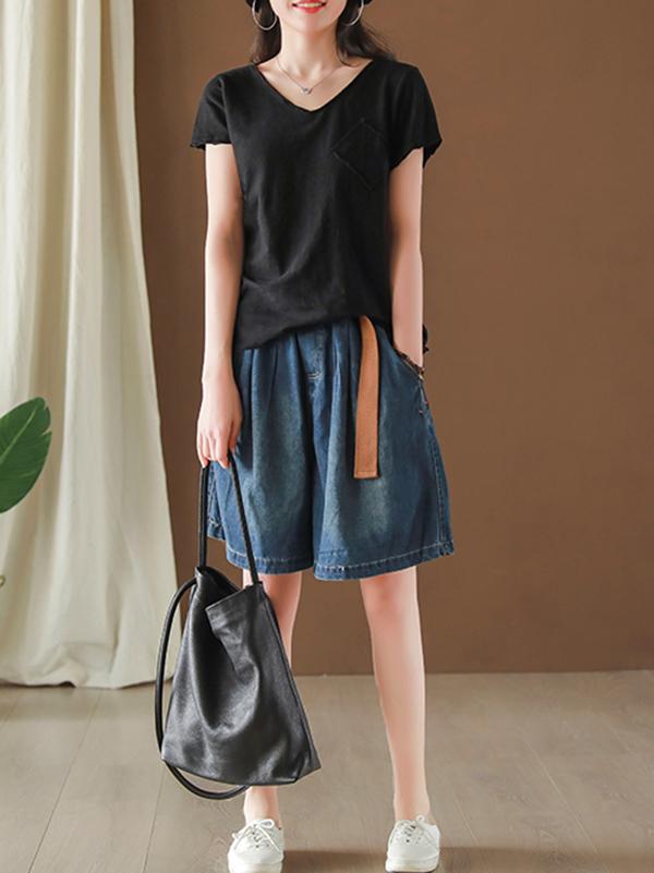 Vintage Bamboo Cotton Solid T-Shirt
