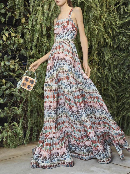 Floral Empired Spaghetti-neck Maxi Dress