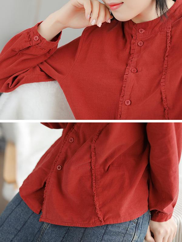 Corduroy Loose Fresh Solid Blouse Top