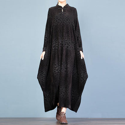 Buykud Retro Cocoon Shape Solid Color Loose Dress