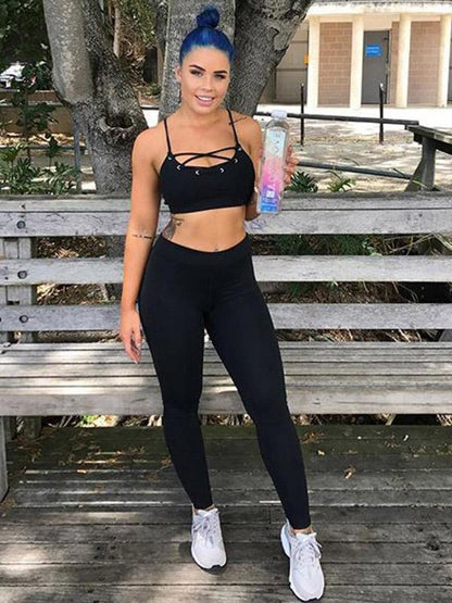 Padded Strappy Criss Cross Gym Bra And Leggings Suits