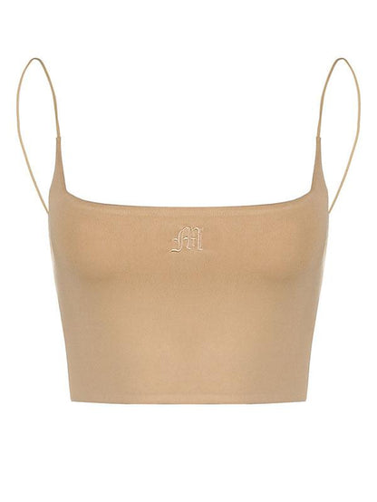 Sexy Embroidered Spaghetti-Neck Vest Top