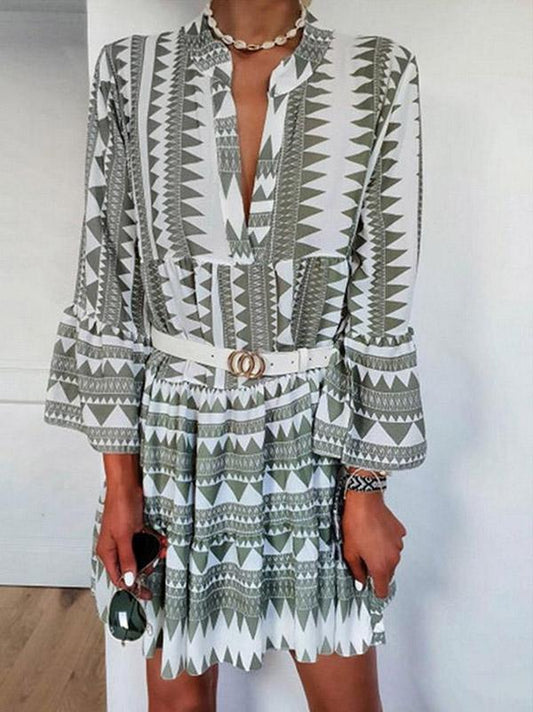 Long Sleeve Printed Mini Dress