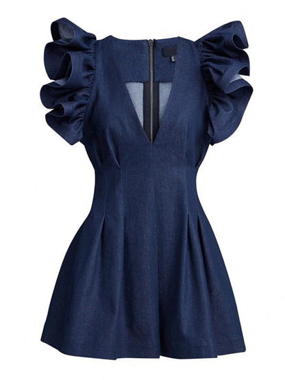 Sleeveless Back Zipper Falbala Rompers
