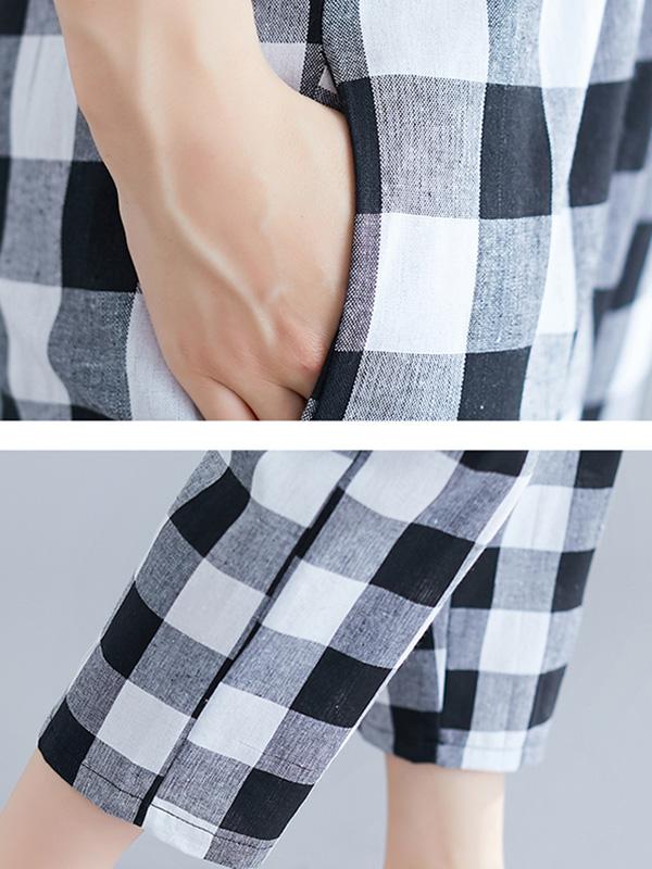 Loose Straight Leg Plaid Harem Pants