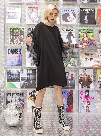 Loose Grenadine Split-joint Midi Dress
