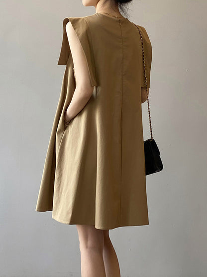 Casual Split-Joint Solid Color Round-Neck Sleeveless Mini Dress