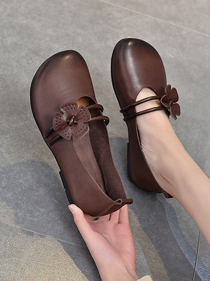 Leisure Fashionflat Flower-Embellished Flat Heel Leather Shoes