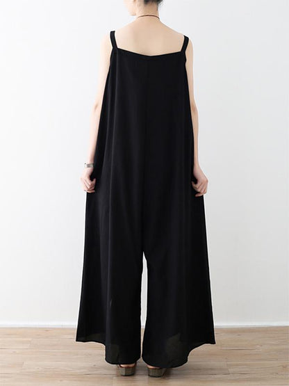 Thin Black Sleeveless Split-joint Wide Leg Jumpsuits