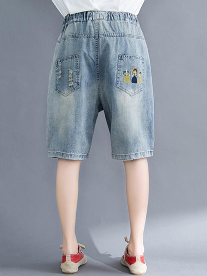 Loose Embroidered Casual Jean Shorts