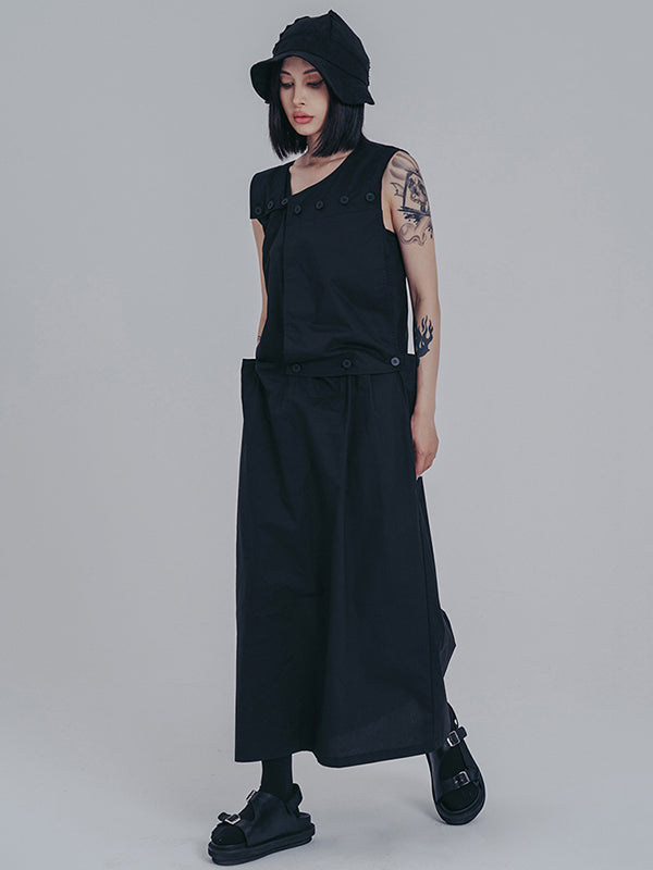 Original Sleeveless Solid Color Split-Joint H-Line Detachable Midi Dress