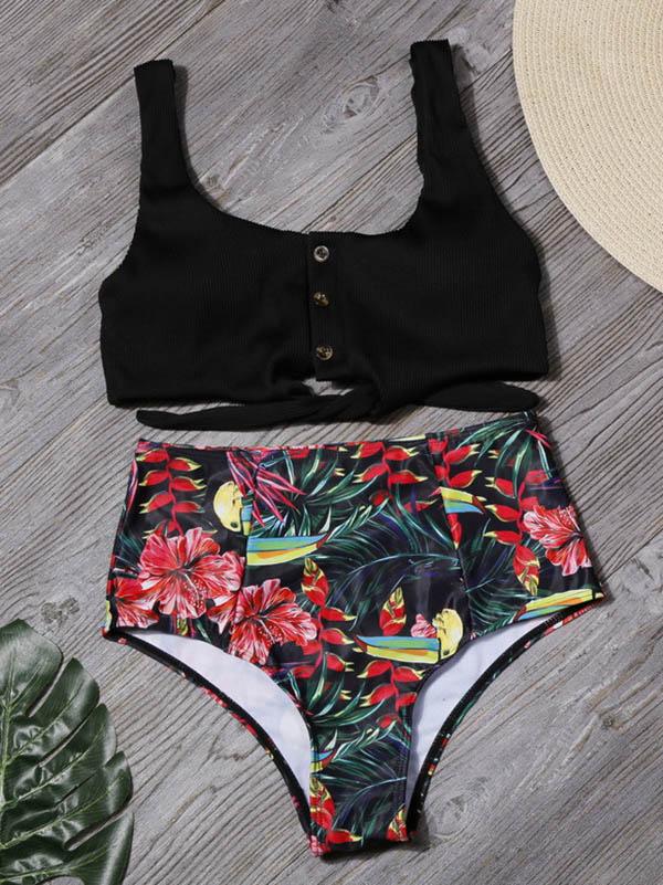 Caribe Printed Knotted Split Bikini Swimsuit