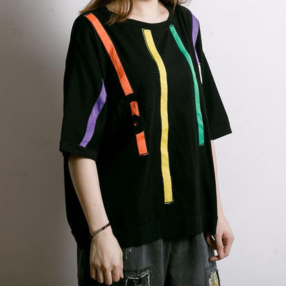 Colored Appliques Simple Women Casual T-Shirt