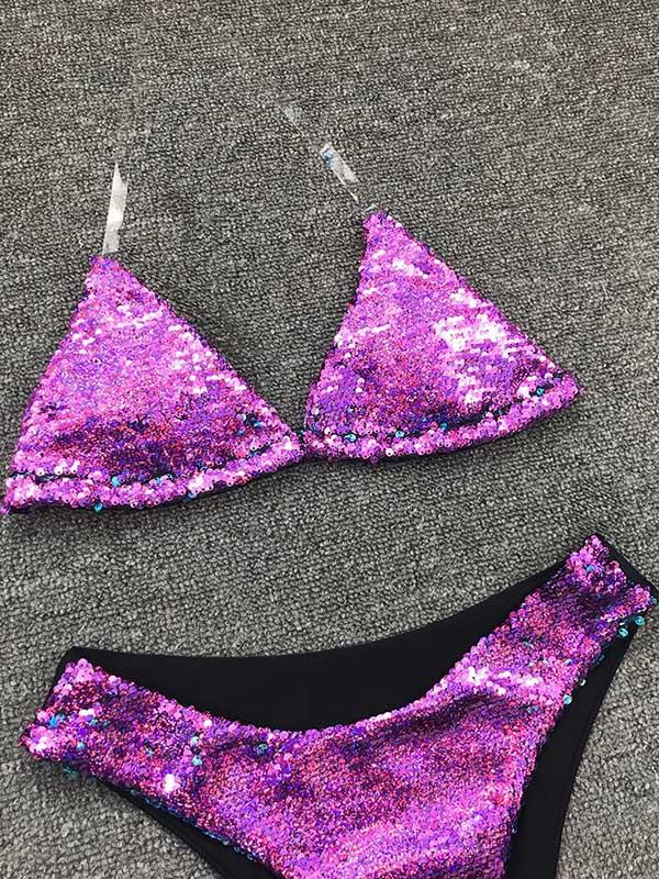 Sequinned Reversible Split Bikini Swimsuit
