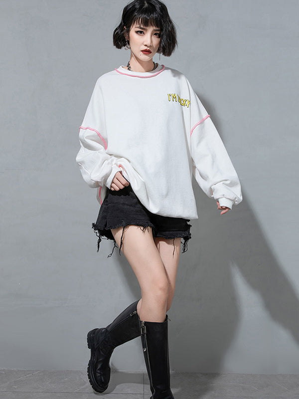 Casual Contrast Color Printed Long Sleeves Sweatshirt Top